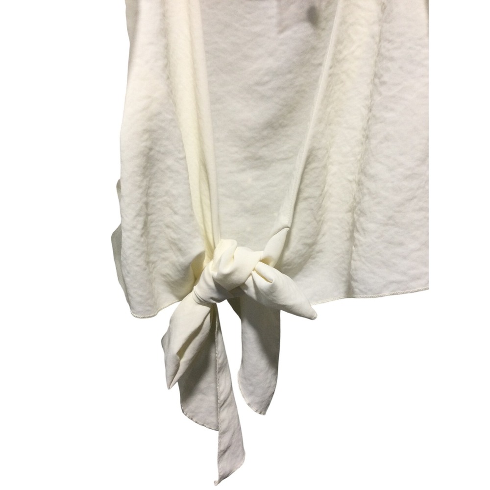 Forever 21 Ivory Tie Front Top Sheer Puff Sleeves Blouse Party Crop size‎ M